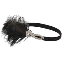 Bandeau Charleston à Plume Headband Strass Elastique Accessoire Cheveux Cosplay Bal Costumé - Noir Argent