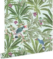 ESTAhome papier peint feuilles tropicales vert menthe et vert jungle - 0,53 x 10,05 m - 139189