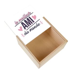Boîte cadeau Boite Coffret en Bois - Le Meilleur Ami du Monde Amitié Copain Copine  (11 x 11 x 3,5 cm)