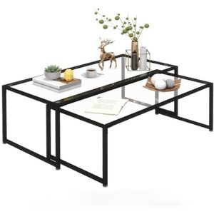 TABLE BASSE Tables gigognes lot de 2 tables basses rectangulaires design contemporain acier noir verre trempé 4 mm