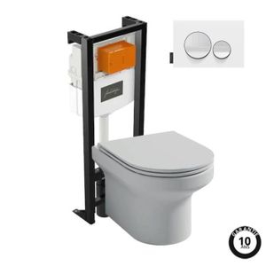WC - TOILETTES Pack WC suspendu sans bride JACOB DELAFON Elite + bâti-support + plaque Blanc brillant/Blanc mat