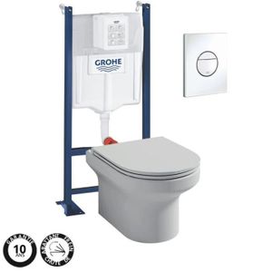 WC - TOILETTES Pack WC suspendu + abattant + Bâti support + Sail Plaque de commande WC rond blanc