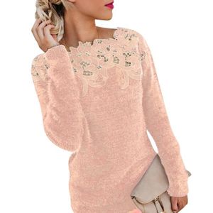 PULL AmzBarley Dames Dentelle Pull Tricot Chaud Crop To