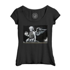 T-SHIRT T-shirt Femme Col Echancré Noir Banksy Ange Dechu 
