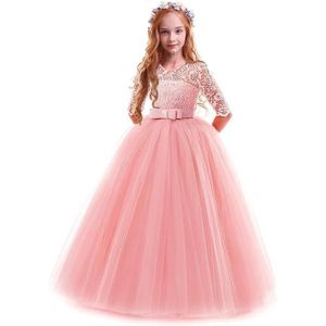 ROBE DE CÉRÉMONIE Fille Robe de Princesse Longue en Dentelle avec Bo