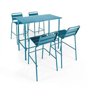 Ensemble table et chaise de jardin Ensemble table haute et 4 chaises de bar en métal bleu pacific