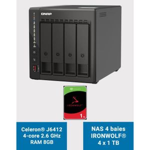 SERVEUR STOCKAGE - NAS  QNAP TS-453E 8GB Serveur NAS 4 baies IRONWOLF 4To (4x1To)