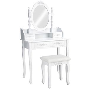 Allys - coiffeuse moderne - 90x50x140 cm - 3 tiroirs - grand miroir ave 12  led - table de maquillage - blanc - Conforama