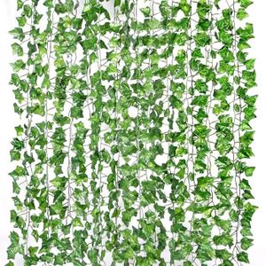 FLEUR ARTIFICIELLE Lot de 12 feuilles artificielles vertes de 2 m, décor de feuilles artificielles de lierre pour mariage, jardin