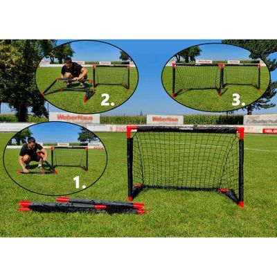 NEWFUN Lot De 2 Buts De Foot Enfant 90x60 Cm – Pliables, Portables Avec Ballon Et Pompe – Idéal Jardin Et Intérieur