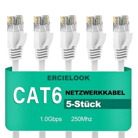 Câbles Ethernet Plats CAT6 Mygatti - Lot De 5 (2 M), Multicolores, Connecteurs RJ45 Compacts, Pour Routeur, Modem