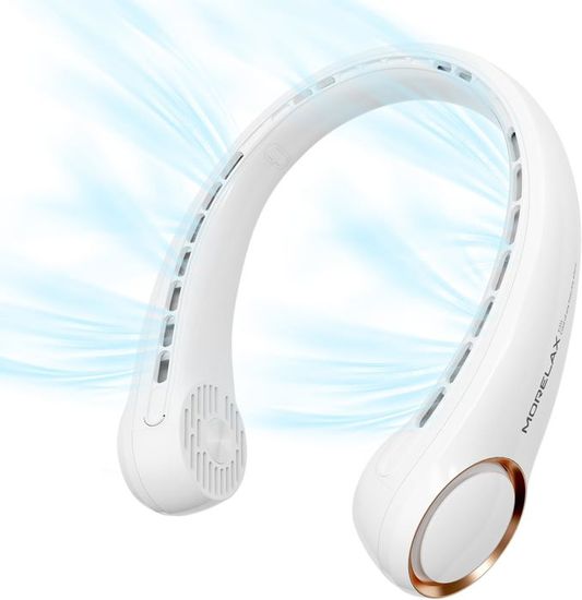 Ventilateur Cou Portable BUOAZR - USB Silencieux 5 Vitesses, 1800mAh, Sans Lame Blanc