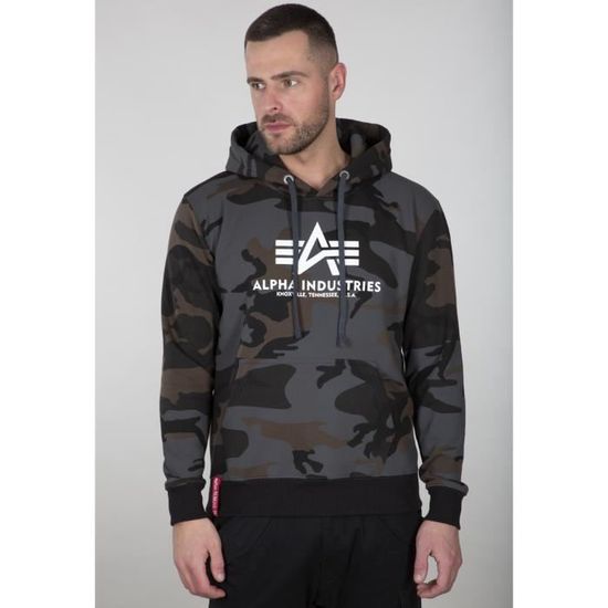 Sweat à Capuche Alpha Industries Basic - Noir Camouflage - Homme - Neuf Avec étiquettes