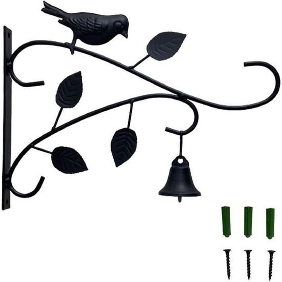 Lot De 2 Crochets Muraux Noirs - Support Fer Forgé - Pour Mangeoire Oiseaux, Plantes, Lanternes - 15cm