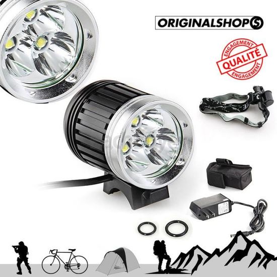 Lampe Frontale Étanche Phare à LED CREE XM-L T6 1800 Lumens avec