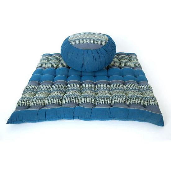 Set de Méditation Coussin Zafu Tapis Zabuton Kapok Bleu Gris