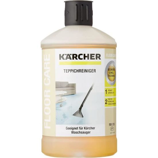 Kärcher Nettoyant pour tapis RM 519, convient pour le nettoyage des tapis,  des capitonnages, des sièges de voiture, etc., 1l de concentré donne 40l de  produit de nettoyage dilué : : Hygiène