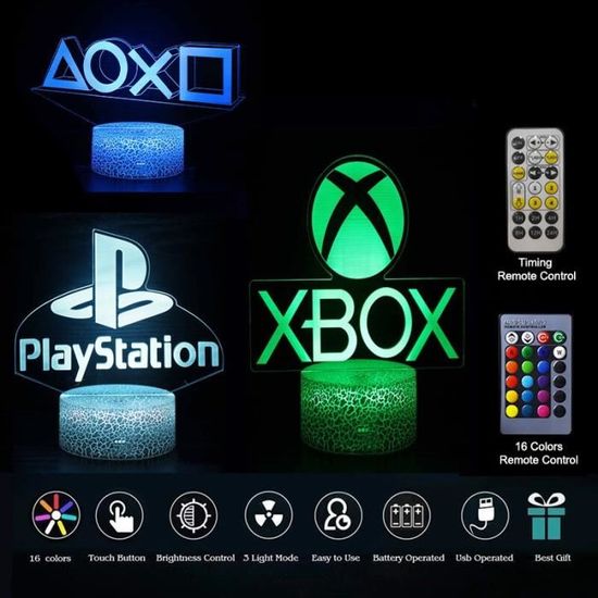 3D Playstation Jeu XBOX Signe Veilleuse LED Atmosphère Lampe De Table Tactile Commutateur Pour Enfants Enfants S4876498