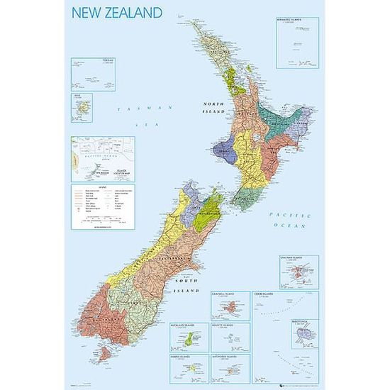 Poster Carte Nouvelle Zelande Achat Vente Affiche Poster Cdiscount