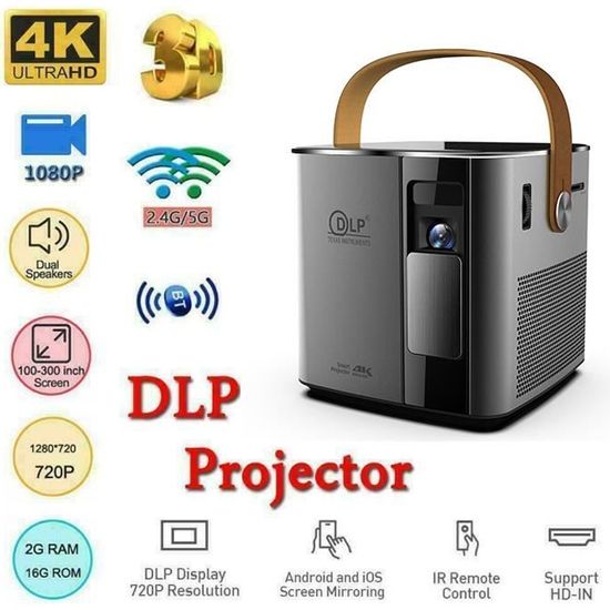 Vidéoprojecteur DLP 7500 Lumens Android 2Go+16Go Projecteur 3D 4K HD 1080P Wifi USB HDMI Bluetooth SD Maison Cinéma Théâtre