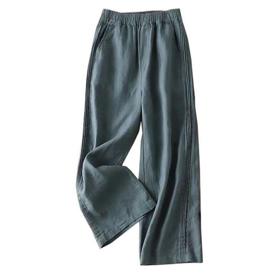 Pantalon Femme Été En Coton-Lin - Taille Haute Élastique - Style Fluide Et Chic