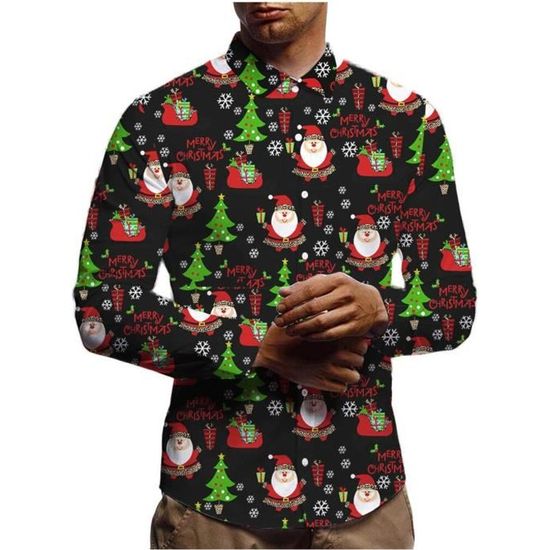 Chemise De Noël Fantaisie Pour Homme - Manches Longues, Motifs Funky - Taille Asiatique (prendre Plus Grand)