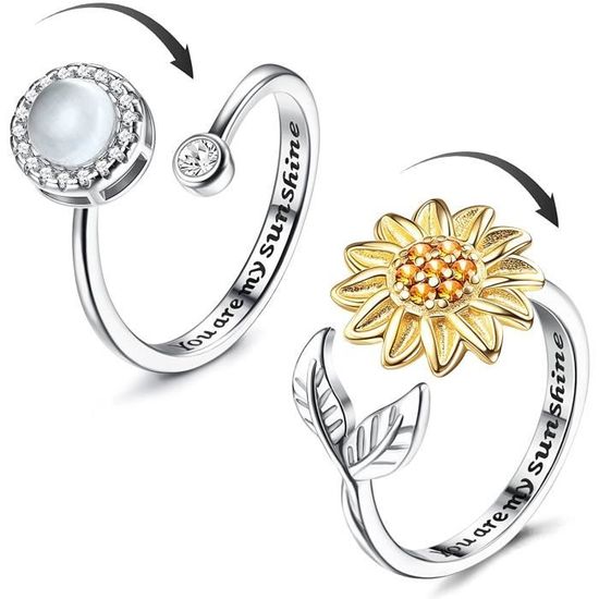 Bague Tournante Motif Tournesol Et Amoureux - Réglable Pour Femme - Alliage, Taille ~2x2cm - Neuf Avec étiquette