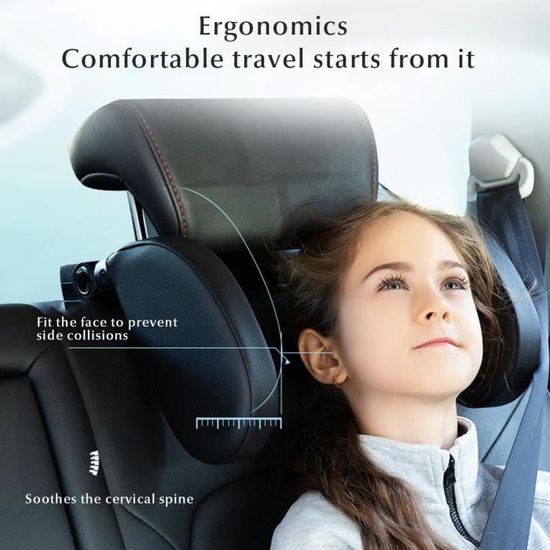 Appui-Tête Voiture En Mousse Mémoire - Oreiller Cervical Réglable - Housse Amovible Lavable - Noir