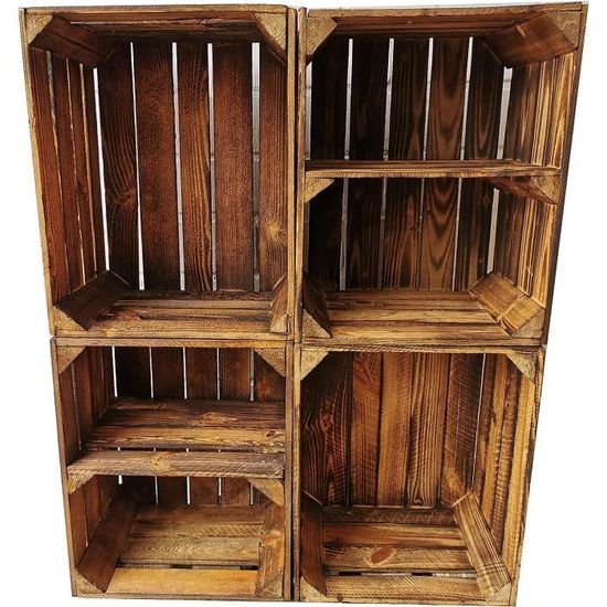 Cagettes En Bois Flammé 50x40x30 Cm - Caisses Vintage Pour Rangement Ou Déco Meuble