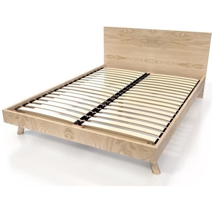 Lit Viking style Scandinave bois 2 places (Brut - 140x190)