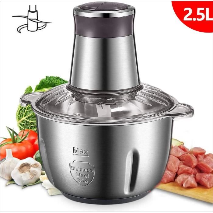 AICOK Hachoir Électrique à Viande - Moteur Puissant - Bol en Acier INOX 2.5L - 2 vitesses - 4 Lames en inox - 350W