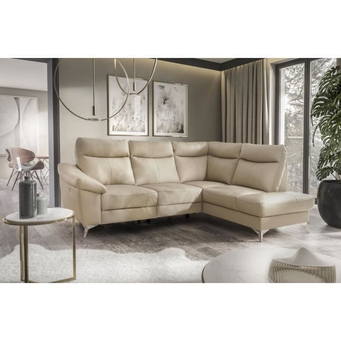 Canapé d'angle 5 places Beige Cuir Luxe Confort