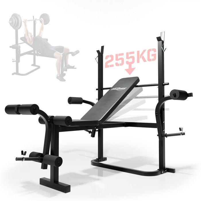 Physionics® Banc de Musculation Multifonction - Inclinable, Charge Max. 255 kg - Station, Banc d'Haltérophilie Complet, Fitness