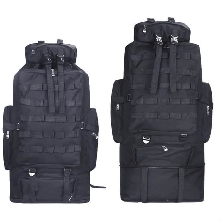 couleur noire -Sac à dos camouflage militaire 100l, léger, pliable, pour randonnée touristique, militaire, Molle, tactique, Nylon