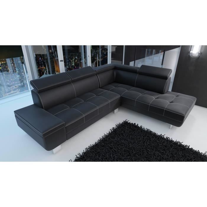 canapé d'angle moderne DAYLON simili cuir noir design
