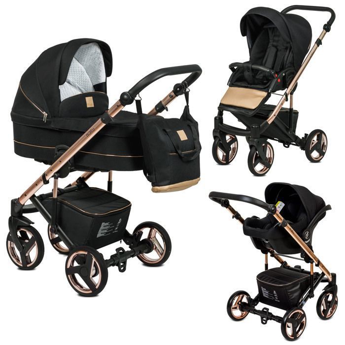 Poussette Trio 3 en 1 Neri RoseGold Noir – Landau, poussette promenade, siège auto Groupe 0+ - Avec ses accessoires.