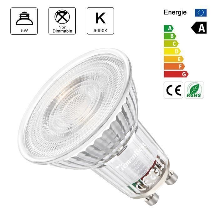 5W GU10 LED Spot verre ampoule lampe 500lm 6000K - SMD2835 - 36 degrés Angle de faisceau - AC 100-240V