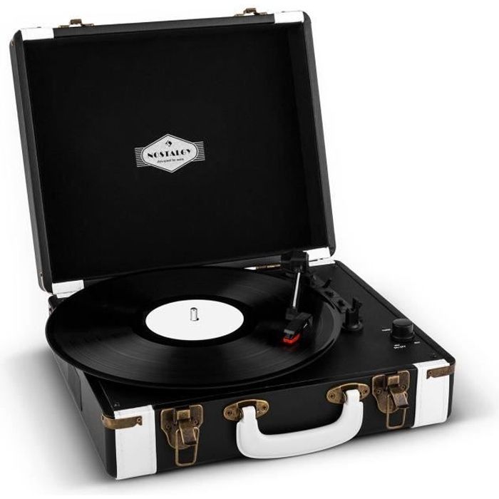 auna Jerry Lee - Platine vinyle portable design valise vintage avec 2 haut-parleurs, USB pour numérisation et poignée de transport