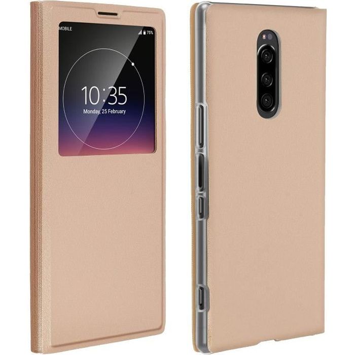 Housse Sony Xperia 1 Etui à Clapet Fenêtre Coque Ultra-fin Or Jaune