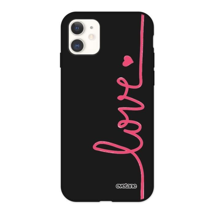 Coque pour iPhone 11 Silicone Liquide Douce noir Love Evetane.