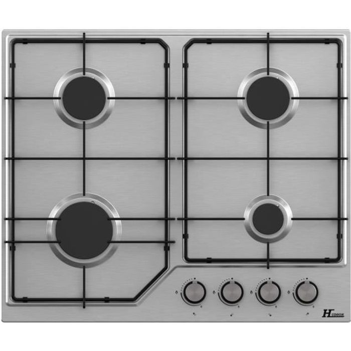 HTGLA4I - Table de cuisson 4 Foyers Gaz Encastrée 60 cm – Inox – L 58xl 51xH 5cm – Allumage automatique – Sécurité Thermocouple - Po