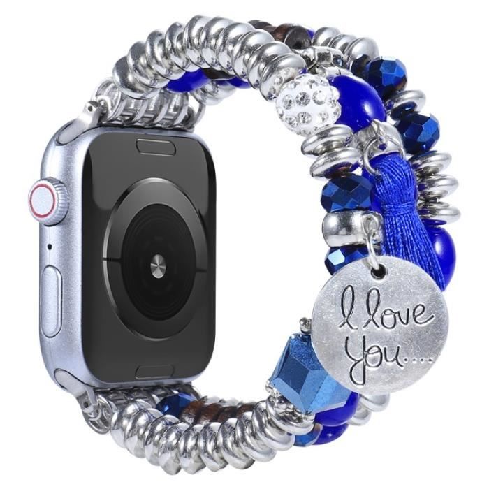 Pour Apple Watch Series 7 41Mm - Série 6-5 - 4 - Se 40Mm - Series 3-2-1 38Mm Perls Decor Sangle Smart Watch Band - Saphir