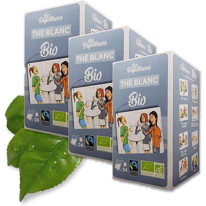 The Blanc - Papoteuses | Thé Bio Chine 72 Sachets Certifié Biologique Commerce Équitable Lot 3