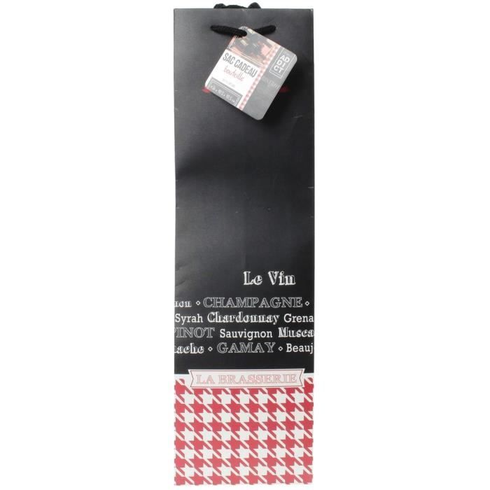 Sac Cadeau Bouteille Déco Brasserie Design Bistrot Vichy Rouge Et Noir