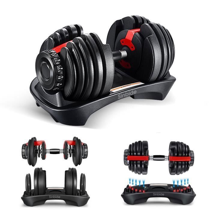 SINBIDE® 1PCS Haltère Réglable, 15 poids ajustables, 2.27 à 23.9kg, 52.5LB / 23.9kg Verrou de sécurité