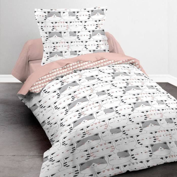 TODAY Parure de lit Enfant Kids First 1.10 - 1 personne - Housse de couette 140 x 200 et 1 taie d'oreiller 63 x 63 - Imprimé blanc