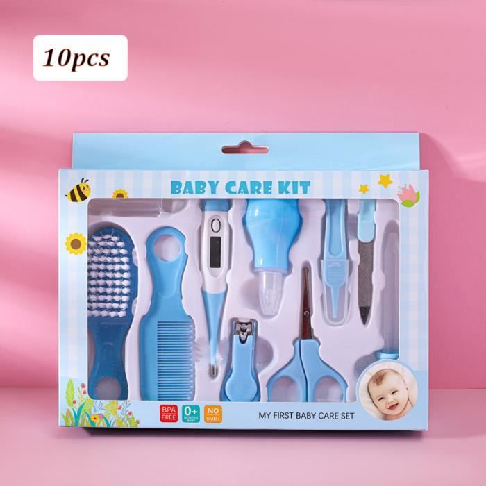 Lot de 10 Trousse de Soin Bébé - Professionnel Kit de toilettage pour nouveau-né pour les voyages et la maison(Bleu)