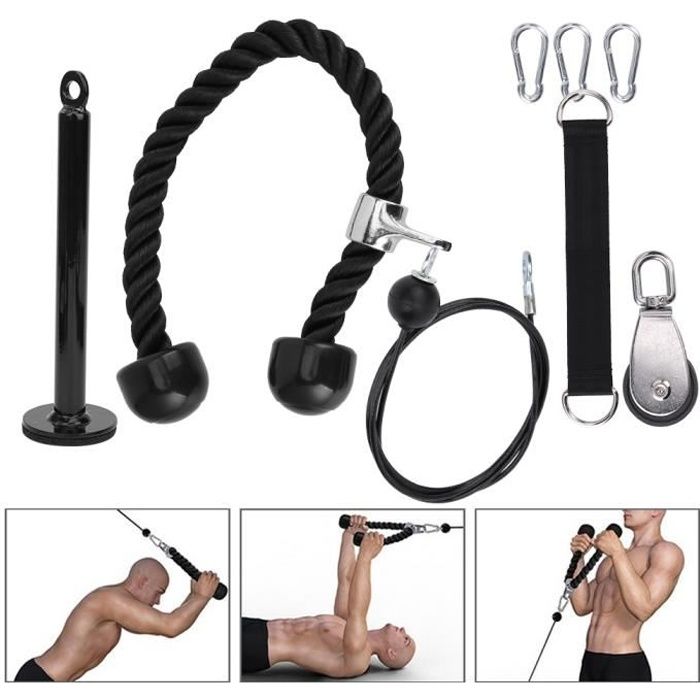 8pcs équipement de fitness portable bricolage poulie corde exercice bras musculation triceps
