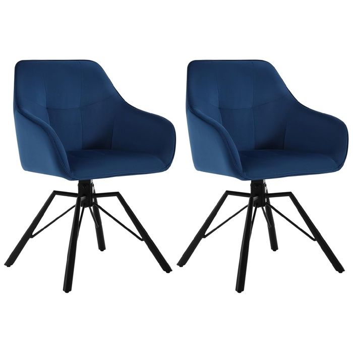WOLTU Lot de 2 Chaises Pivotante à 360°Chaise Salle à Manger en Velours Fauteuil Scandinave Pieds en Métal Bleu W0ATT0389-2