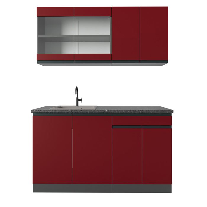 Cuisine R-Line 140cm J-Shape Rouge/Anthracite Vicco 39830